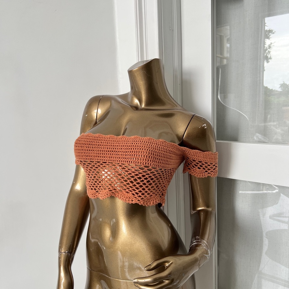 Chic Crochet Off-Shoulder Crop Top - Orange